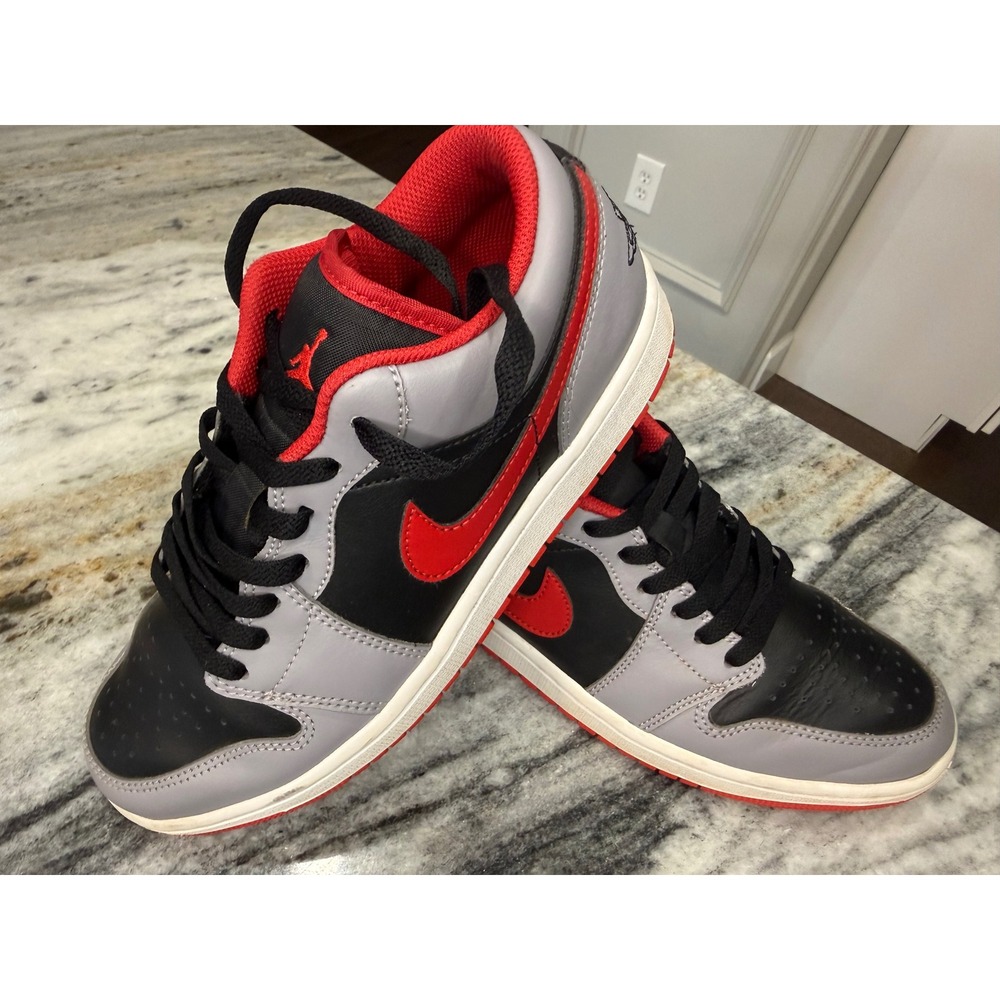 Air Jordan 1 Low Light Smoke Grey Black Varsity Red 553558-030 Mens Sneakers